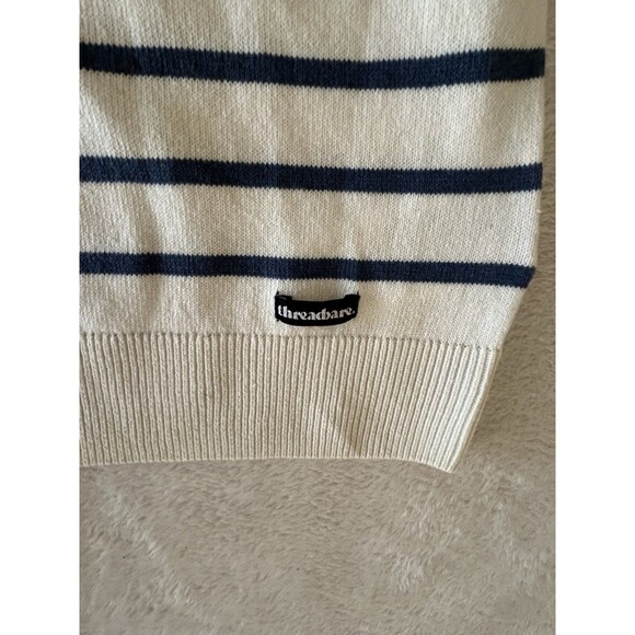 Threadbare Knit Trophy Neck Striped Polo In Acru &Blue Size Medium Preppy - Picture 4 of 10